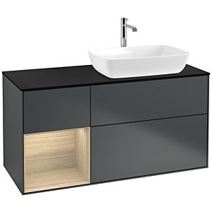 Villeroy und Boch Finion Waschtischunterschrank F802PCHG 120cm, Abdeckplatte black matt, Regale Oak Veneer, Midnight Blue Matt Lacquer