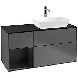 Villeroy und Boch Finion Waschtischunterschrank F802PDGK 120cm, Abdeckplatte black matt, Regale Black matt lacquer, Anthracite matt