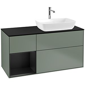 Villeroy et Boch Finion Villeroy et Boch F802PDGM 120cm, plaque de recouvrement noir mat, étagères laqué noir mat, Olive Matt Lacquer