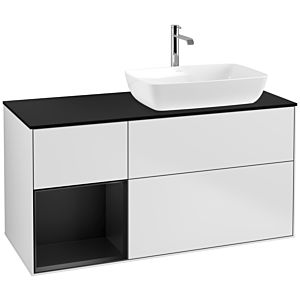 Villeroy und Boch Finion Waschtischunterschrank F802PDMT 120cm, Abdeckplatte black matt, Regale Black matt lacquer, White matt lacquer