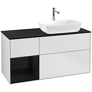 Villeroy und Boch Finion Waschtischunterschrank F802PHMT 120cm, Abdeckplatte black matt, Regale Glossy black lacquer, White matt lacquer