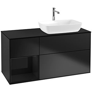 Villeroy und Boch Finion Waschtischunterschrank F802PHPD 120cm, Abdeckplatte black matt, Regale Glossy black lacquer, Black matt lacquer