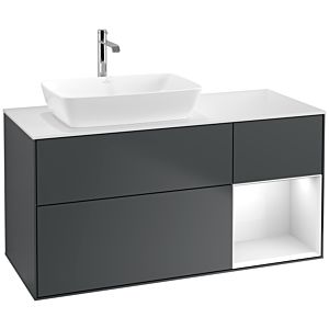 Villeroy et Boch Finion Villeroy et Boch F811GFHG 120cm, plaque de finition blanc mat, étagères laqué blanc brillant, Midnight Blue Matt Lacquer