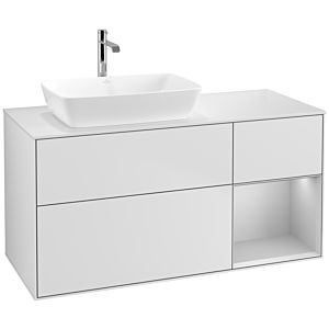 Villeroy und Boch Finion Waschtischunterschrank F811GJMT 120cm, Abdeckplatte white matt, Regale Light grey matt lacquer, White matt lacquer