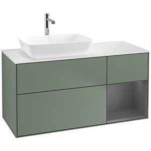 Villeroy et Boch Finion Villeroy et Boch F811GKGM 120cm, plaque de recouvrement blanc mat, étagères laqué mat anthracite, Olive Matt Lacquer