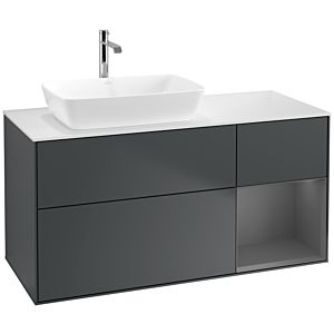 Villeroy und Boch Finion Waschtischunterschrank F811GKHG 120cm, Abdeckplatte white matt, Regale Anthracite matt lacquer, Midnight Blue Matt Lacquer