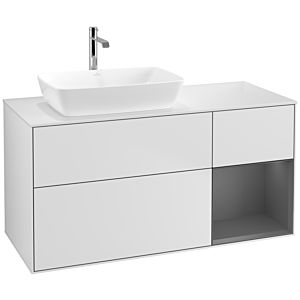 Villeroy und Boch Finion Waschtischunterschrank F811GKMT 120cm, Abdeckplatte white matt, Regale Anthracite matt lacquer, White matt lacquer