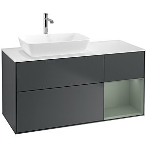 Villeroy und Boch Finion Waschtischunterschrank F811GMHG 120cm, Abdeckplatte white matt, Regale Olive matt lacquer, Midnight Blue Matt Lacquer