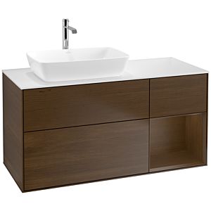 Villeroy und Boch Finion Waschtischunterschrank F811GNGN 120cm, Abdeckplatte white matt, Regale Walnut Veneer, Walnut veneer