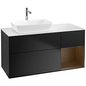 Villeroy und Boch Finion Waschtischunterschrank F811GNPD 120cm, Abdeckplatte white matt, Regale Walnut Veneer, Black matt lacquer