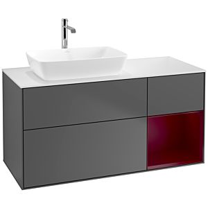 Villeroy und Boch Finion Waschtischunterschrank F811HBGK 120cm, Abdeckplatte white matt, Regale Peony matt lacquer, Anthracite matt