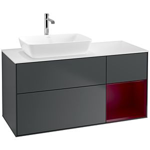 Villeroy und Boch Finion Waschtischunterschrank F811HBHG 120cm, Abdeckplatte white matt, Regale Peony matt lacquer, Midnight Blue Matt Lacquer