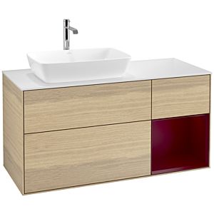 Villeroy et Boch Finion Villeroy et Boch F811HBPC 120cm, plaque de recouvrement blanc mat, étagères Peony laqué mat, Oak Veneer