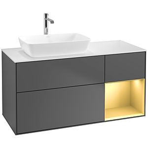 Villeroy et Boch Finion Villeroy et Boch F811HFGK 120cm, plaque de recouvrement blanc mat, étagères laqué or mat, anthracite mat