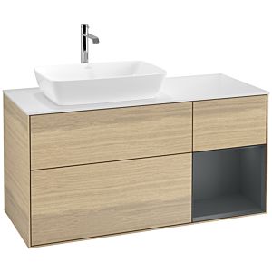 Villeroy et Boch Finion Villeroy et Boch F811HGPC 120cm, plaque de recouvrement blanc mat, étagères laqué mat Midnight, Oak Veneer