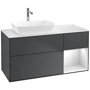 Villeroy et Boch Finion Villeroy et Boch F811MTHG 120cm, plaque de finition blanc mat, étagères laqué blanc mat, Midnight Blue Matt Lacquer