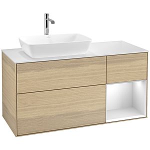Villeroy und Boch Finion Waschtischunterschrank F811MTPC 120cm, Abdeckplatte white matt, Regale White matt lacquer, Oak Veneer