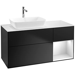 Villeroy und Boch Finion Waschtischunterschrank F811MTPD 120cm, Abdeckplatte white matt, Regale White matt lacquer, Black matt lacquer