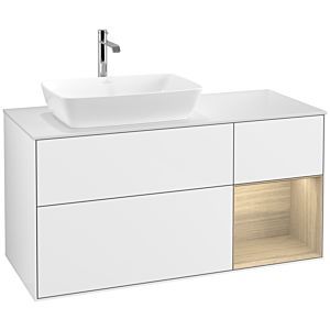Villeroy und Boch Finion Waschtischunterschrank F811PCGF 120cm, Abdeckplatte white matt, Regale Oak Veneer, Glossy white lacquer