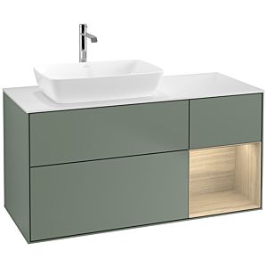 Villeroy et Boch Finion Villeroy et Boch F811PCGM 120cm, plaque de recouvrement blanc mat, étagères Oak Veneer , Olive Matt Lacquer