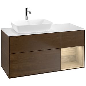 Villeroy und Boch Finion Waschtischunterschrank F811PCGN 120cm, Abdeckplatte white matt, Regale Oak Veneer, Walnut veneer