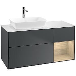 Villeroy und Boch Finion Waschtischunterschrank F811PCHG 120cm, Abdeckplatte white matt, Regale Oak Veneer, Midnight Blue Matt Lacquer