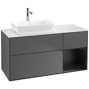 Villeroy et Boch Finion Villeroy et Boch F811PDGK 120cm, plaque de recouvrement blanc mat, étagères laqué noir mat, anthracite mat