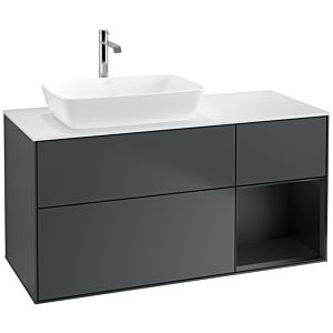 Villeroy et Boch Finion Villeroy et Boch F811PDHG 120cm, plaque de recouvrement blanc mat, étagères laqué noir mat, Midnight Blue Matt Lacquer