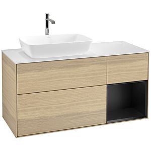 Villeroy und Boch Finion Waschtischunterschrank F811PDPC 120cm, Abdeckplatte white matt, Regale Black matt lacquer, Oak Veneer
