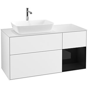 Villeroy und Boch Finion Waschtischunterschrank F811PHGF 120cm, Abdeckplatte white matt, Regale Glossy black lacquer, Glossy white lacquer