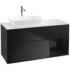 Villeroy und Boch Finion Waschtischunterschrank F811PHPD 120cm, Abdeckplatte white matt, Regale Glossy black lacquer, Black matt lacquer