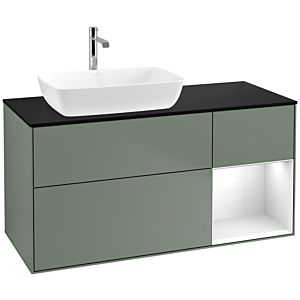 Villeroy et Boch Finion Villeroy et Boch F812GFGM 120cm, plaque de finition noir mat, étagères laqué blanc brillant, Olive Matt Lacquer
