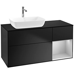 Villeroy und Boch Finion Waschtischunterschrank F812GJPD 120cm, Abdeckplatte black matt, Regale Light grey matt lacquer, Black matt lacquer
