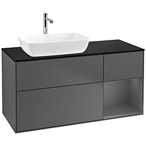 Villeroy und Boch Finion Waschtischunterschrank F812GKGK 120cm, Abdeckplatte black matt, Regale Anthracite matt lacquer, Anthracite matt