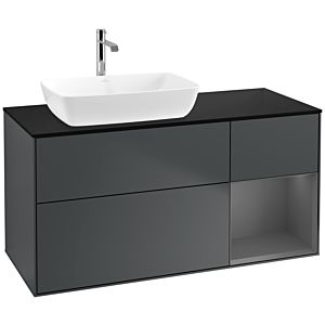 Villeroy und Boch Finion Waschtischunterschrank F812GKHG 120cm, Abdeckplatte black matt, Regale Anthracite matt lacquer, Midnight Blue Matt Lacquer