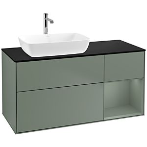 Villeroy und Boch Finion Waschtischunterschrank F812GMGM 120cm, Abdeckplatte black matt, Regale Olive matt lacquer, Olive Matt Lacquer