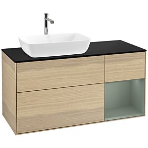 Villeroy et Boch Finion Villeroy et Boch F812GMPC 120cm, plaque de finition noir mat, étagères olive laqué mat, Oak Veneer