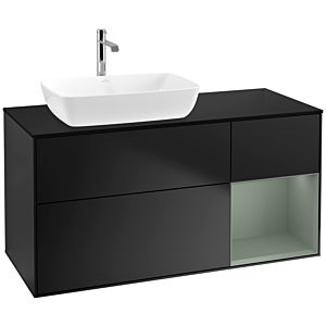 Villeroy und Boch Finion Waschtischunterschrank F812GMPD 120cm, Abdeckplatte black matt, Regale Olive matt lacquer, Black matt lacquer