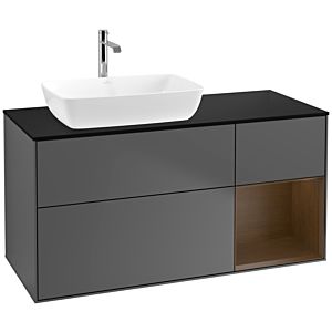 Villeroy und Boch Finion Waschtischunterschrank F812GNGK 120cm, Abdeckplatte black matt, Regale Walnut Veneer, Anthracite matt