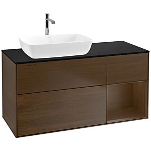 Villeroy und Boch Finion Waschtischunterschrank F812GNGN 120cm, Abdeckplatte black matt, Regale Walnut Veneer, Walnut veneer