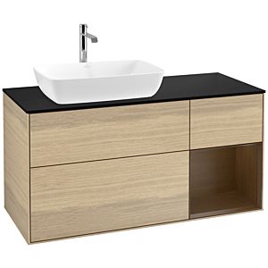 Villeroy und Boch Finion Waschtischunterschrank F812GNPC 120cm, Abdeckplatte black matt, Regale Walnut Veneer, Oak Veneer