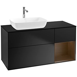Villeroy und Boch Finion Waschtischunterschrank F812GNPD 120cm, Abdeckplatte black matt, Regale Walnut Veneer, Black matt lacquer
