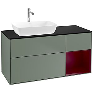 Villeroy und Boch Finion Waschtischunterschrank F812HBGM 120cm, Abdeckplatte black matt, Regale Peony matt lacquer, Olive Matt Lacquer