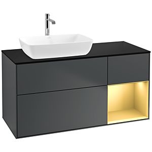 Villeroy et Boch Finion Villeroy et Boch F812HFHG 120cm, plaque de recouvrement noir mat, étagères laqué or mat, Midnight Blue Matt Lacquer