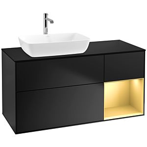 Villeroy und Boch Finion Waschtischunterschrank F812HFPD 120cm, Abdeckplatte black matt, Regale Gold matt lacquer, Black matt lacquer