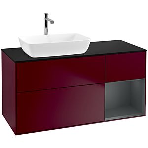 Villeroy et Boch Finion Villeroy et Boch F812HGHB 120cm, plaque de recouvrement noir mat, étagères laqué mat Midnight, Peony Matt