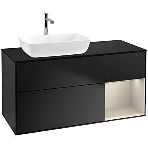 Villeroy und Boch Finion Waschtischunterschrank F812HHPD 120cm, Abdeckplatte black matt, Regale sand matt lacquer, Black matt lacquer