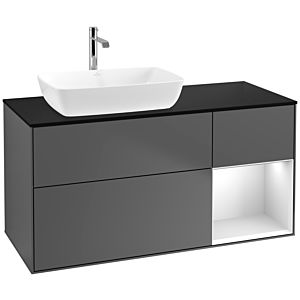 Villeroy und Boch Finion Waschtischunterschrank F812MTGK 120cm, Abdeckplatte black matt, Regale White matt lacquer, Anthracite matt