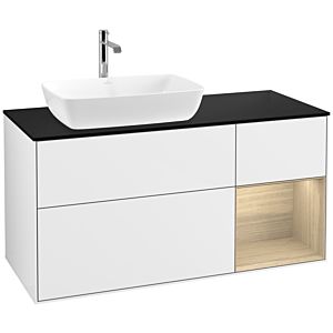 Villeroy and Boch Finion Villeroy and Boch Finion F812PCGF 120cm, black matt cover plate, Oak Veneer shelves, glossy white lacquer