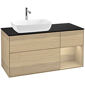 Villeroy und Boch Finion Waschtischunterschrank F812PCPC 120cm, Abdeckplatte black matt, Regale Oak Veneer, Oak Veneer